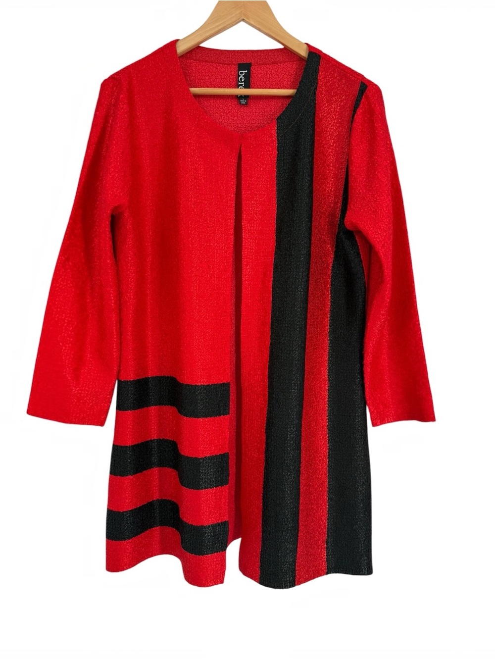BEREK Red Black Striped Crinkle Stretch Topper Jacket Top Size L Art to wear